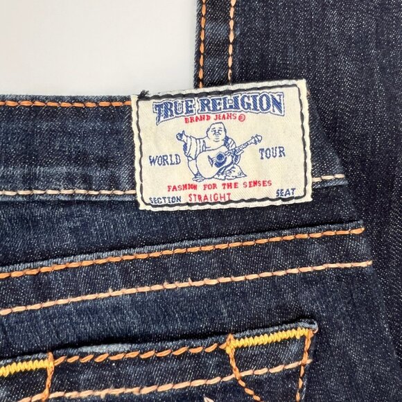True Religion Straight Satin Big T Jeans Size 28 Dark Wash USA Made Low Rise - Picture 14 of 16